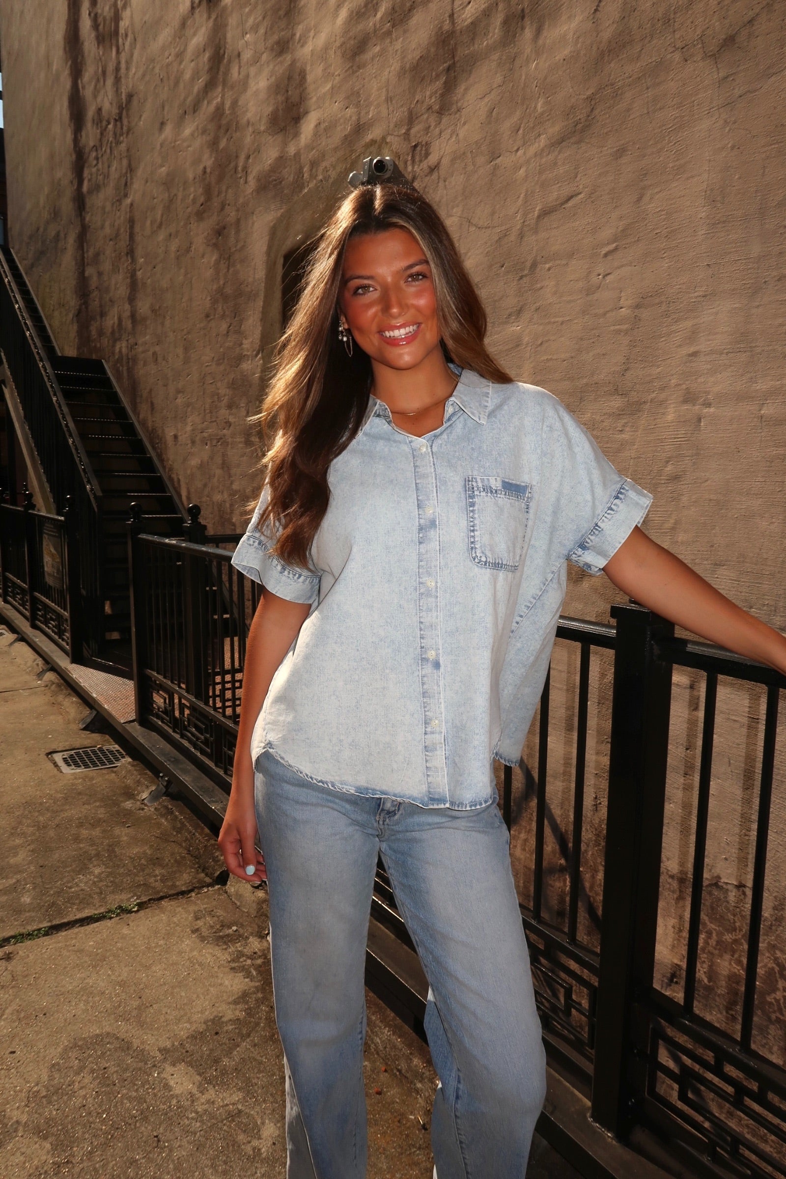 Shambray Oversized T-Shirt Top