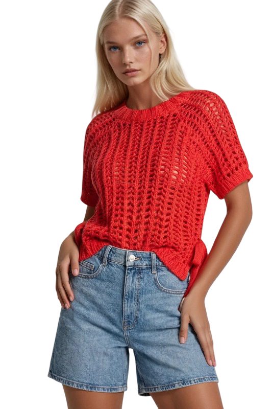 Red Knit Sweater Top
