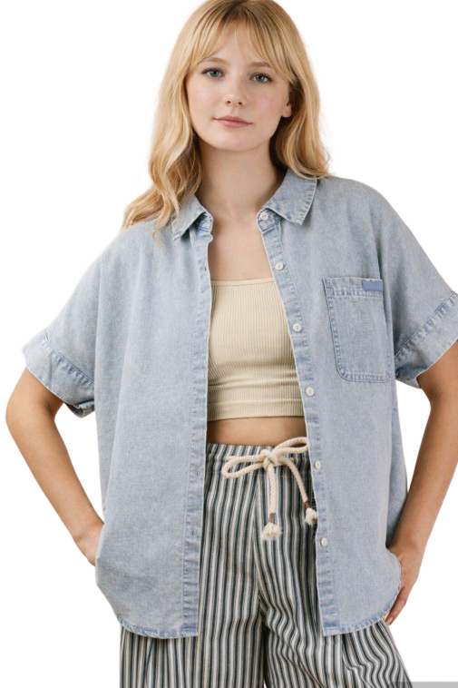 Shambray Oversized T-Shirt Top
